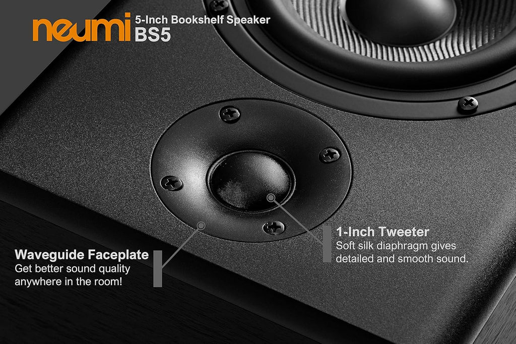 NEUMITECH NEUMI BS5 Passive Bookshelf Speakers, 5-Inch Woofer, 1-Inch Tweeter, Dark Wood, 1 Pair