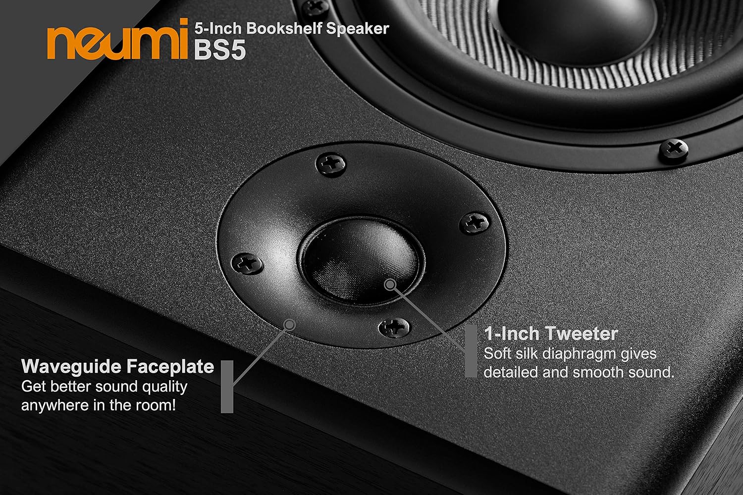 NEUMITECH NEUMI BS5 Passive Bookshelf Speakers, 5-Inch Woofer, 1-Inch Tweeter, Dark Wood, 1 Pair