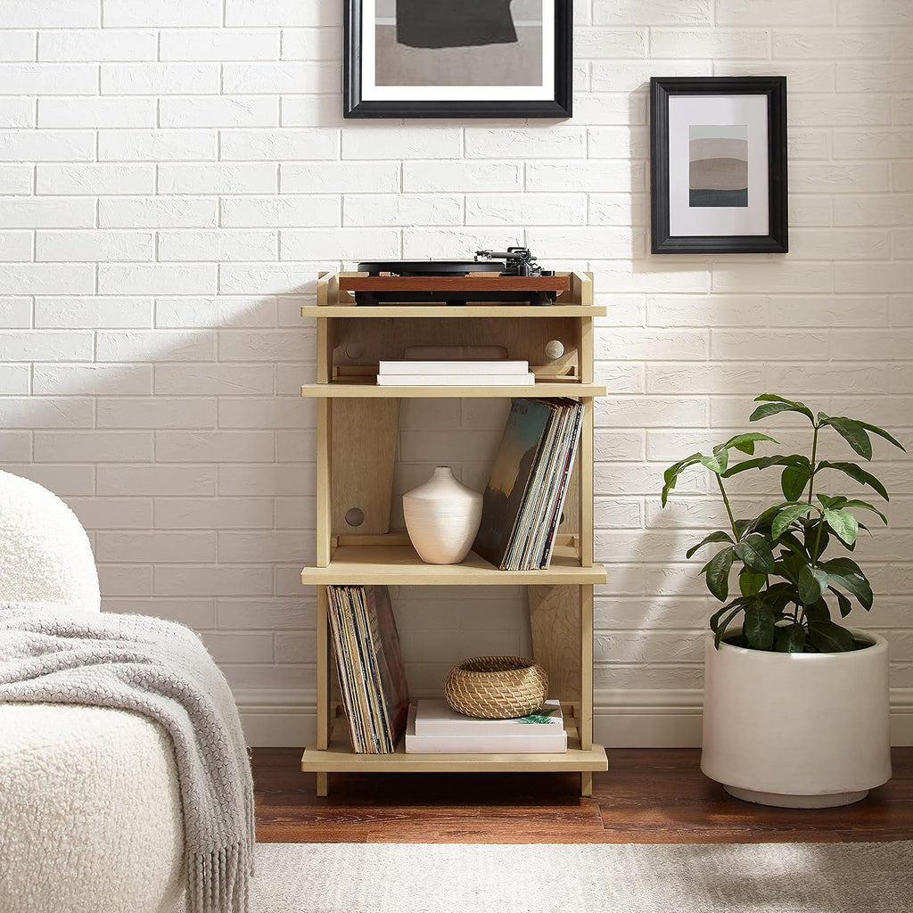 Crosley Furniture Soho Record Player Stand, Media Console with Vinyl Storage, Modern Home Organizer, Natural