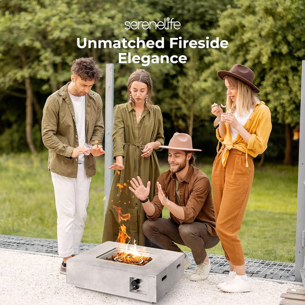 SereneLife Propane Fire Pit Table, 40,000 BTU Outdoor Square Gas Fire Pit with Cover, Weather-Resistant Metal, Adjustable Flame, Lava Rock Set, Ideal for Patio, Backyard & Terrace (30' x 30' x 11')