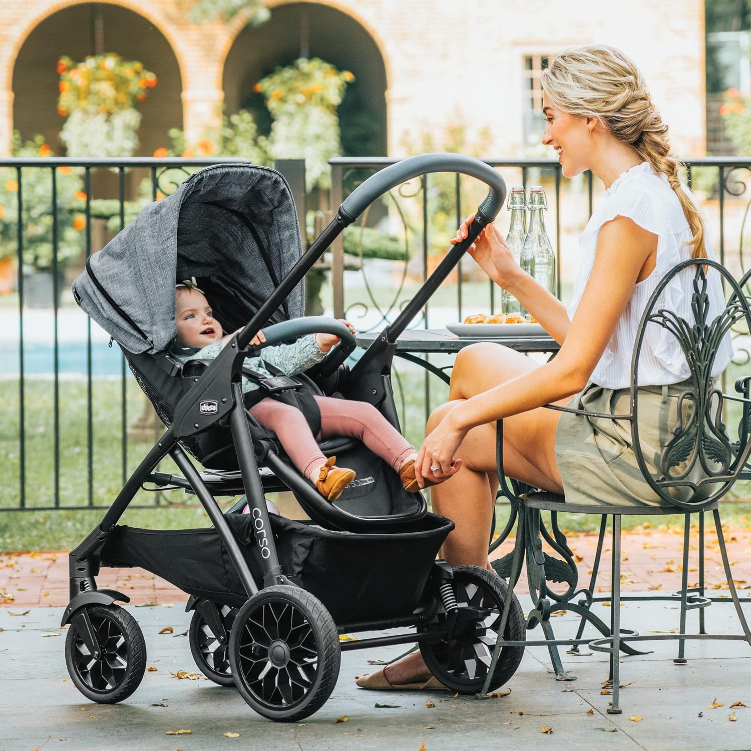 Chicco Corso Primo ClearTex Modular Travel System, Corso Primo Modular Stroller with KeyFit 35 Zip ClearTex Infant Car Seat and Base, Aspen/Black