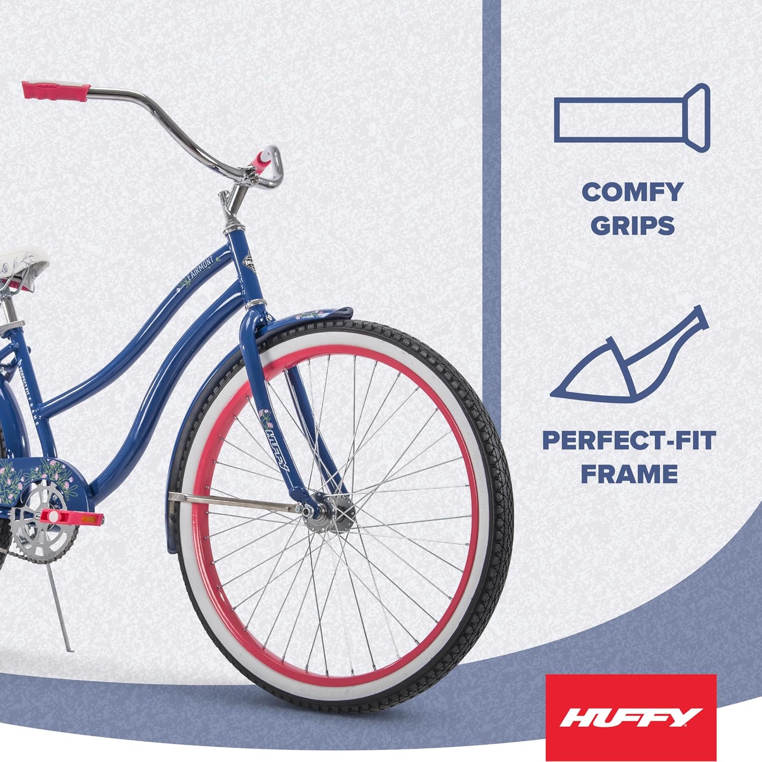 Huffy Cruiser Bike, Fairmont or Woodhaven Model, 20/24/26 Inch Sizes, Perfect for Casual Rides, Ergonomic Design, Rear Rack and Basket on Woodhaven Model, Simple Coaster Brakes, Multiple Color Options