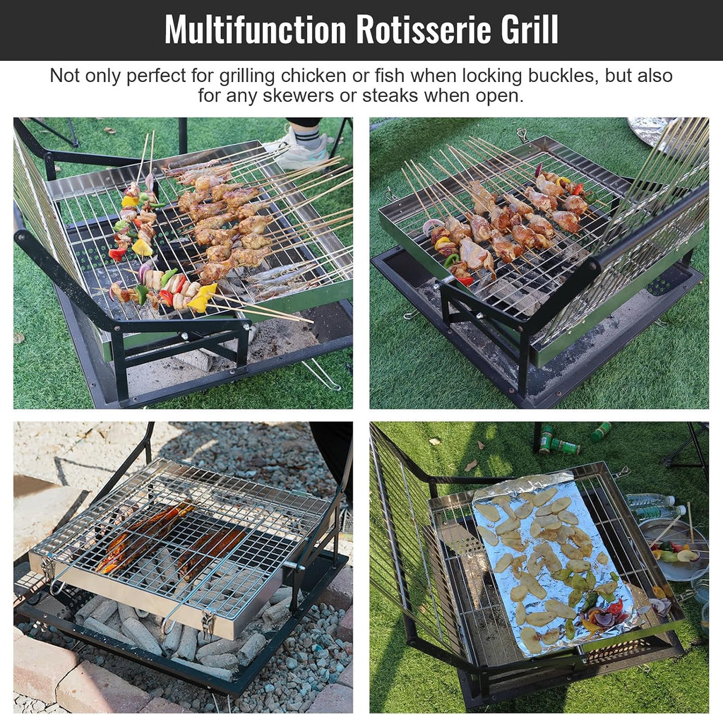 360° Rotating Charcoal Grills,Stainless Steel Flipping Barbecue Grill for Camping BBQ Picnics Beach Party Cooking Outdoor Garden Yard