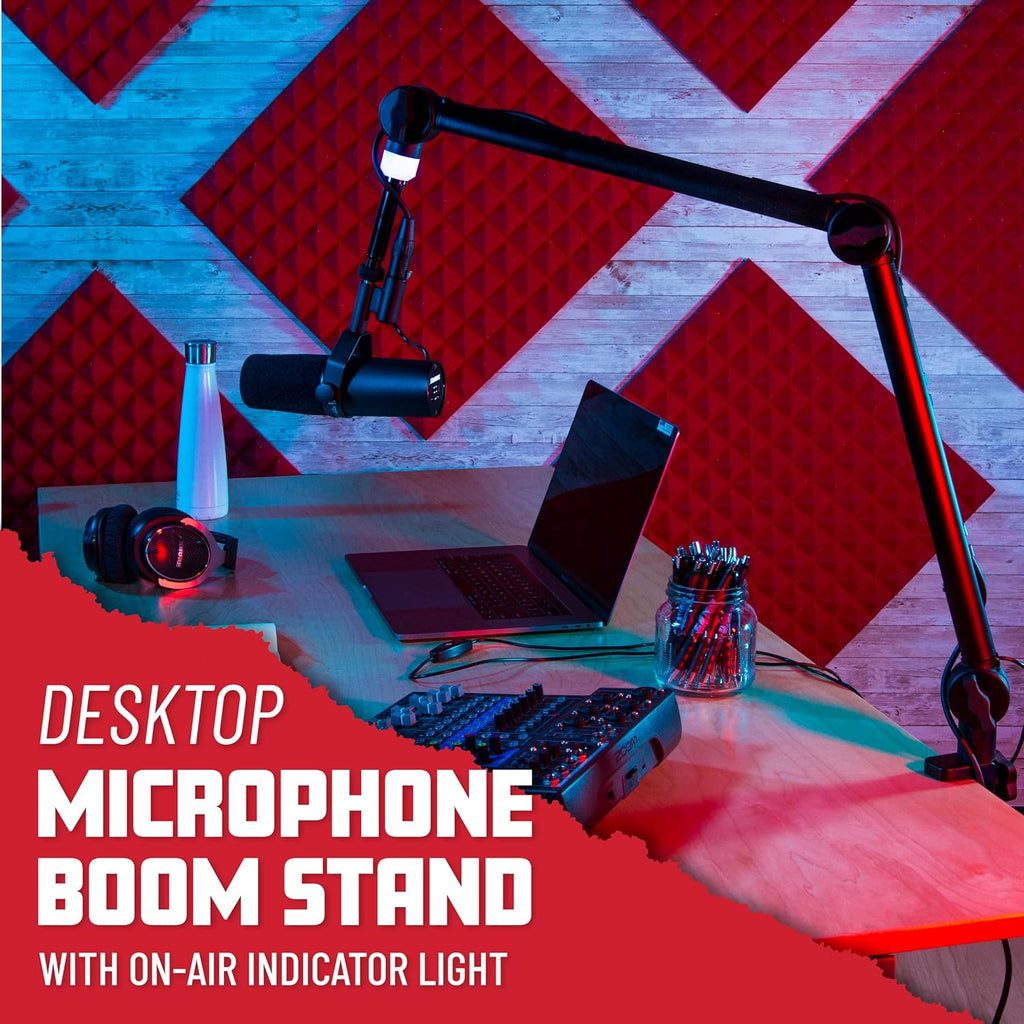 Gator Frameworks Professional Desktop Broadcast/Podcast Microphone Boom Stand with On-Air Indicator Light, Blue,Violet, & Red (GFWMICBCBM4000)