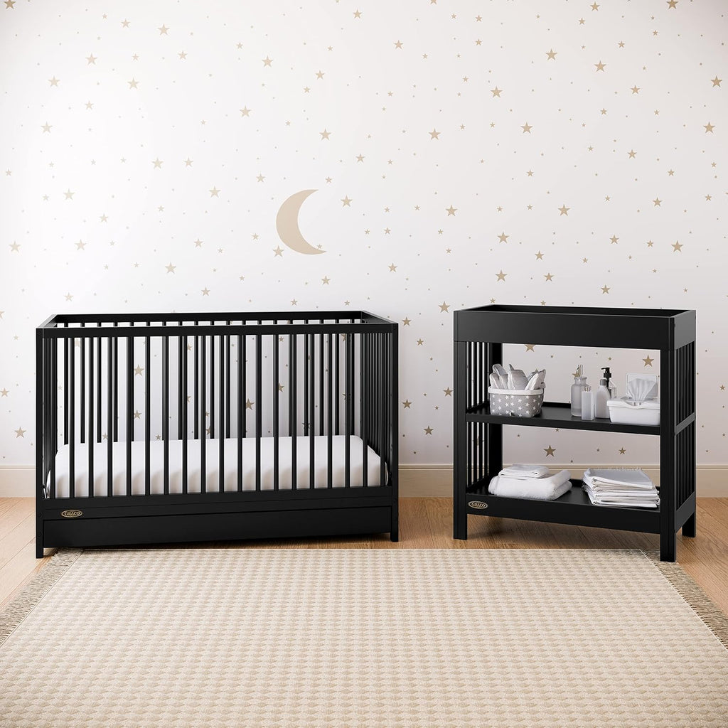 Graco Teddi 5-in-1 Convertible Crib with Drawer – GREENGUARD Gold Certified, Full-Size Nursery Storage Drawer, Baby Crib Converts to Toddler Bed, Daybed and Full-Size Bed (Black)