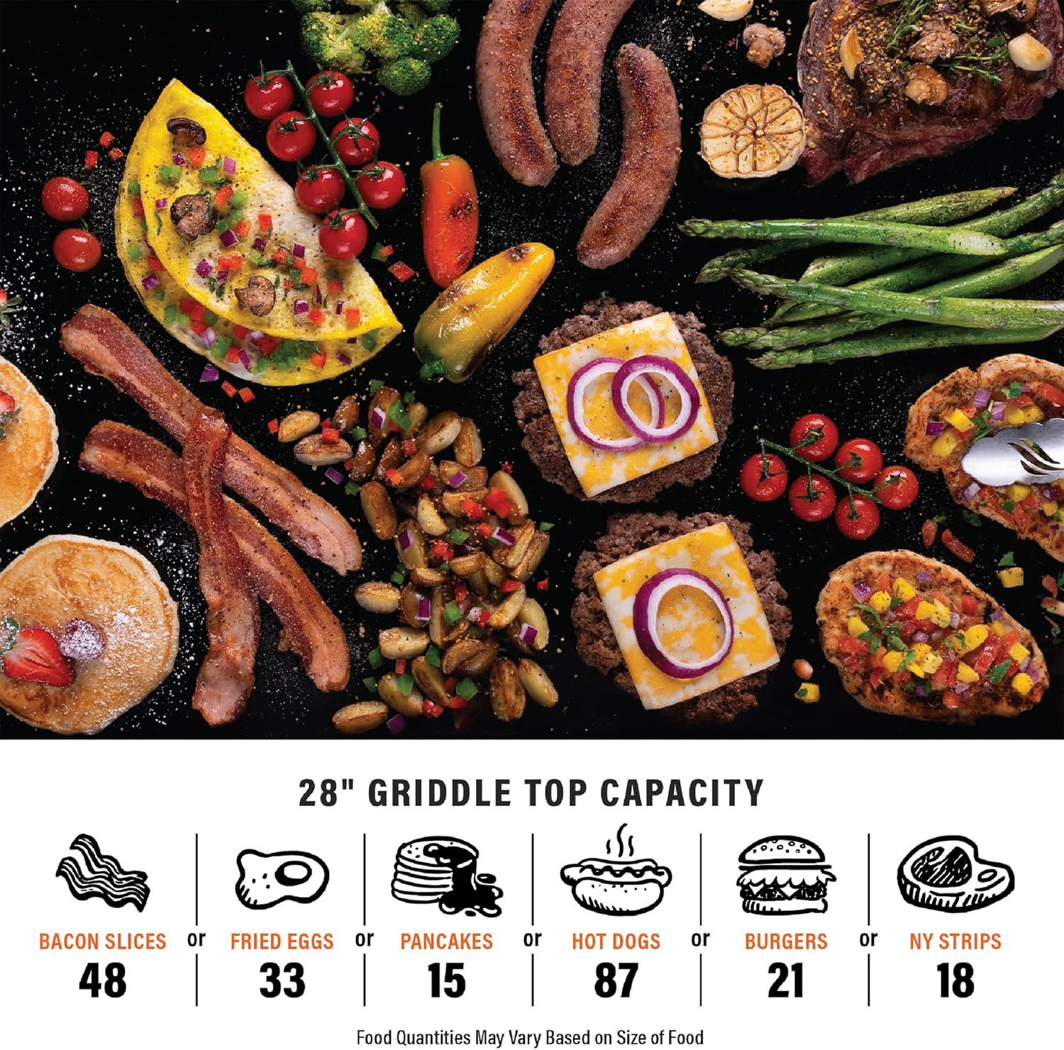 Blackstone Original 28' Griddle, Outdoor Cooking Station with Built-In Hood, Black - Includes Extendable Side Shelves and Caster Wheels