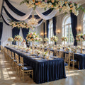 6 Pack Navy Blue Satin Table Clothes for 8 Foot Rectangle Tables - 8FT Wrinkle Resistant Glitter Rectangle Tablecloths, Party Table Covers for Wedding Banquet, Baby Shower, Birthday, Holiday Dinner