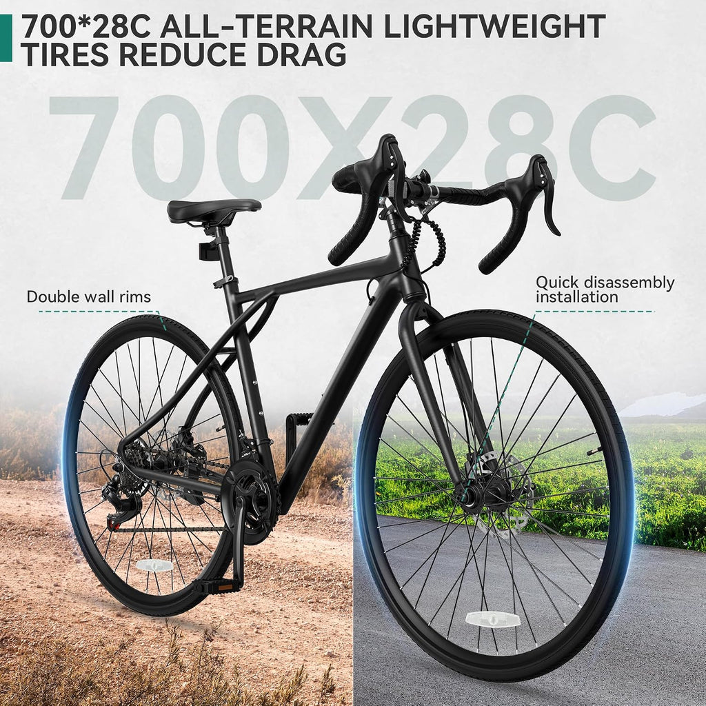YITAHOME 700C Road Bike, 21 Speed Commuter Bicycle for Men Women, Lightweight Aluminum Frame Racing Bike, Adult Bicycle with Dual Disc Brake