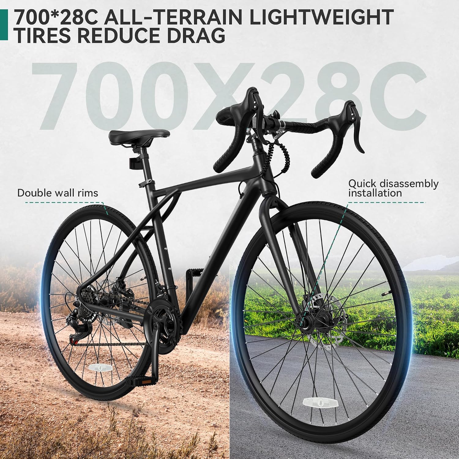 YITAHOME 700C Road Bike, 21 Speed Commuter Bicycle for Men Women, Lightweight Aluminum Frame Racing Bike, Adult Bicycle with Dual Disc Brake