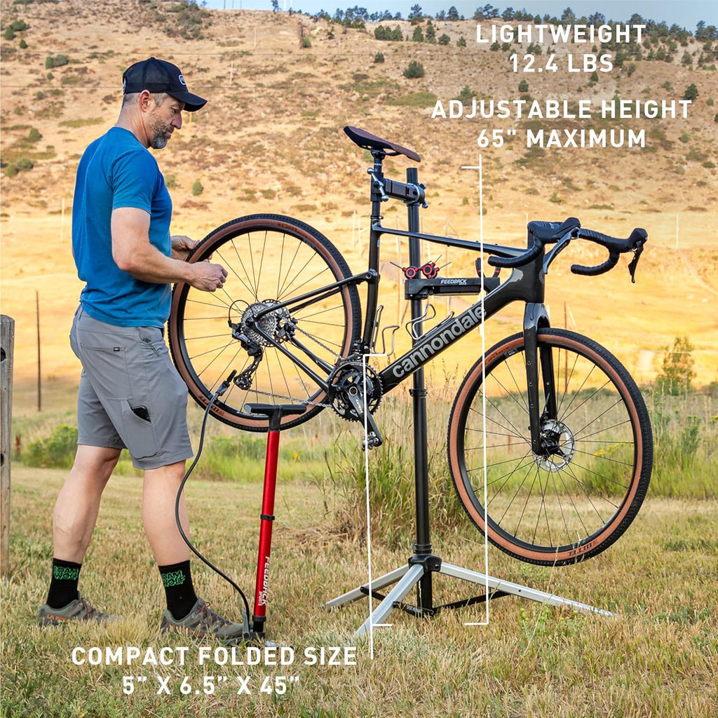 Feedback Sports | Sport-Mechanic Bicycle Repair Stand | Bicycle Workstand W/Tripod Base | Lightweight and Durable | Aluminum Steel Hybrid Construction | Black (Black, Sport Mechanic 2.0)