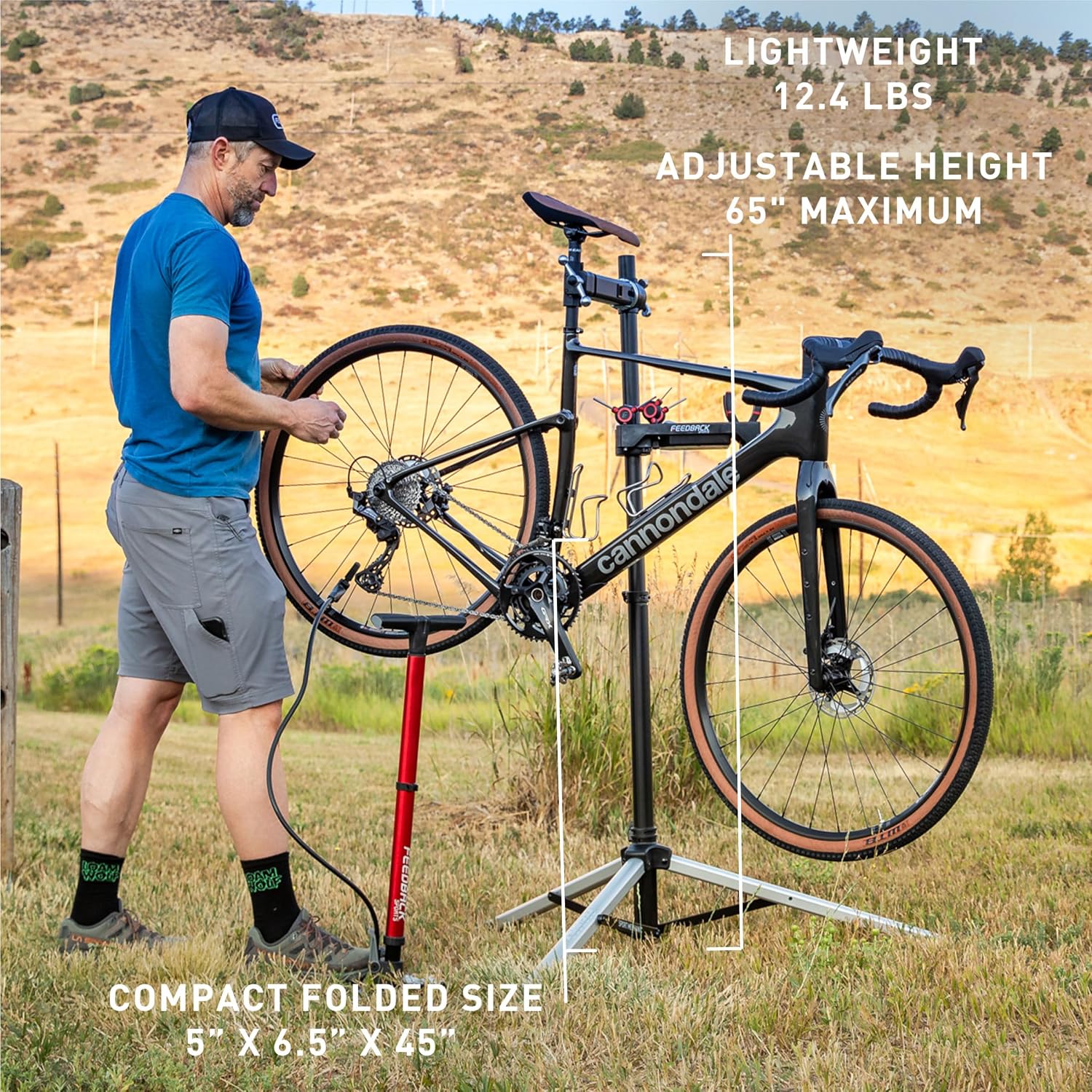 Feedback Sports | Sport-Mechanic Bicycle Repair Stand | Bicycle Workstand W/Tripod Base | Lightweight and Durable | Aluminum Steel Hybrid Construction | Black (Black, Sport Mechanic 2.0)