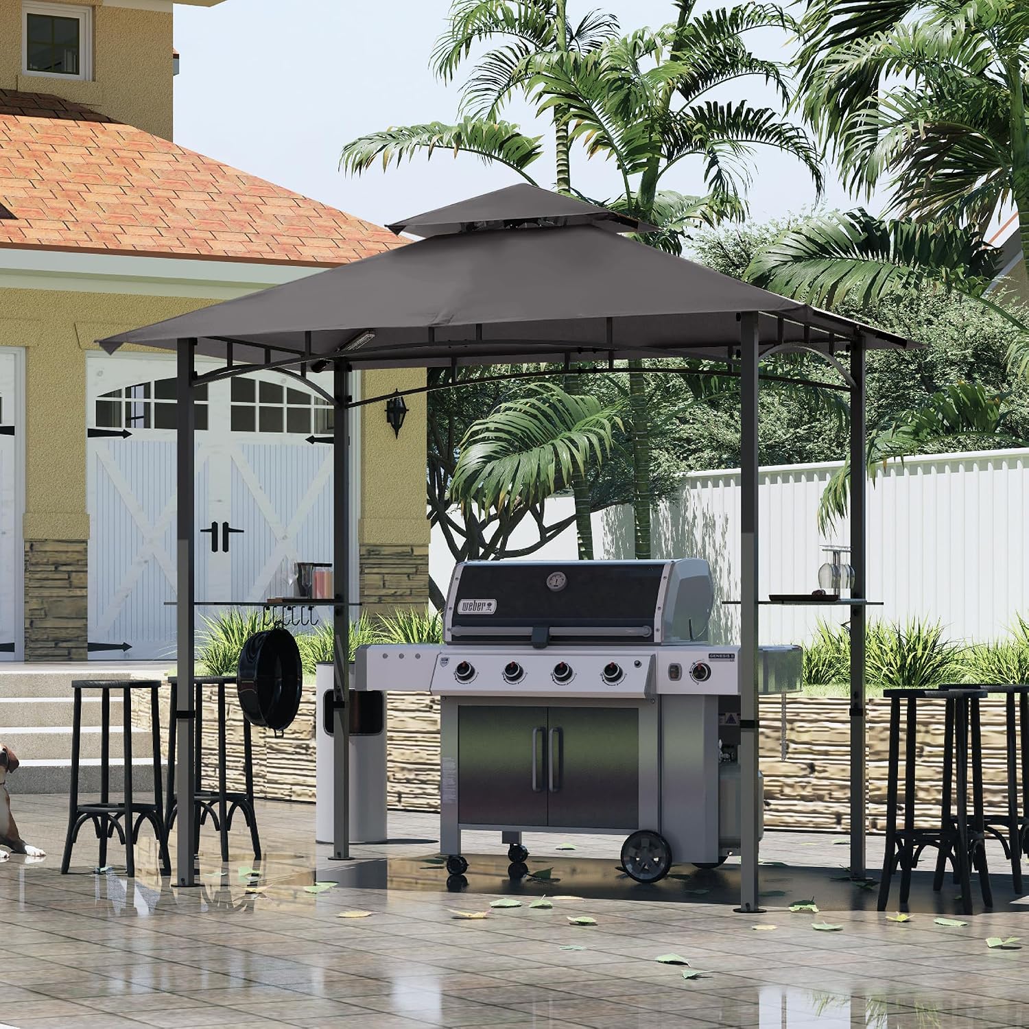 MASTERCANOPY 8 x 5 Grill Gazebo Outdoor BBQ Gazebo Canopy with 2 LED Lights (Dark Gray)