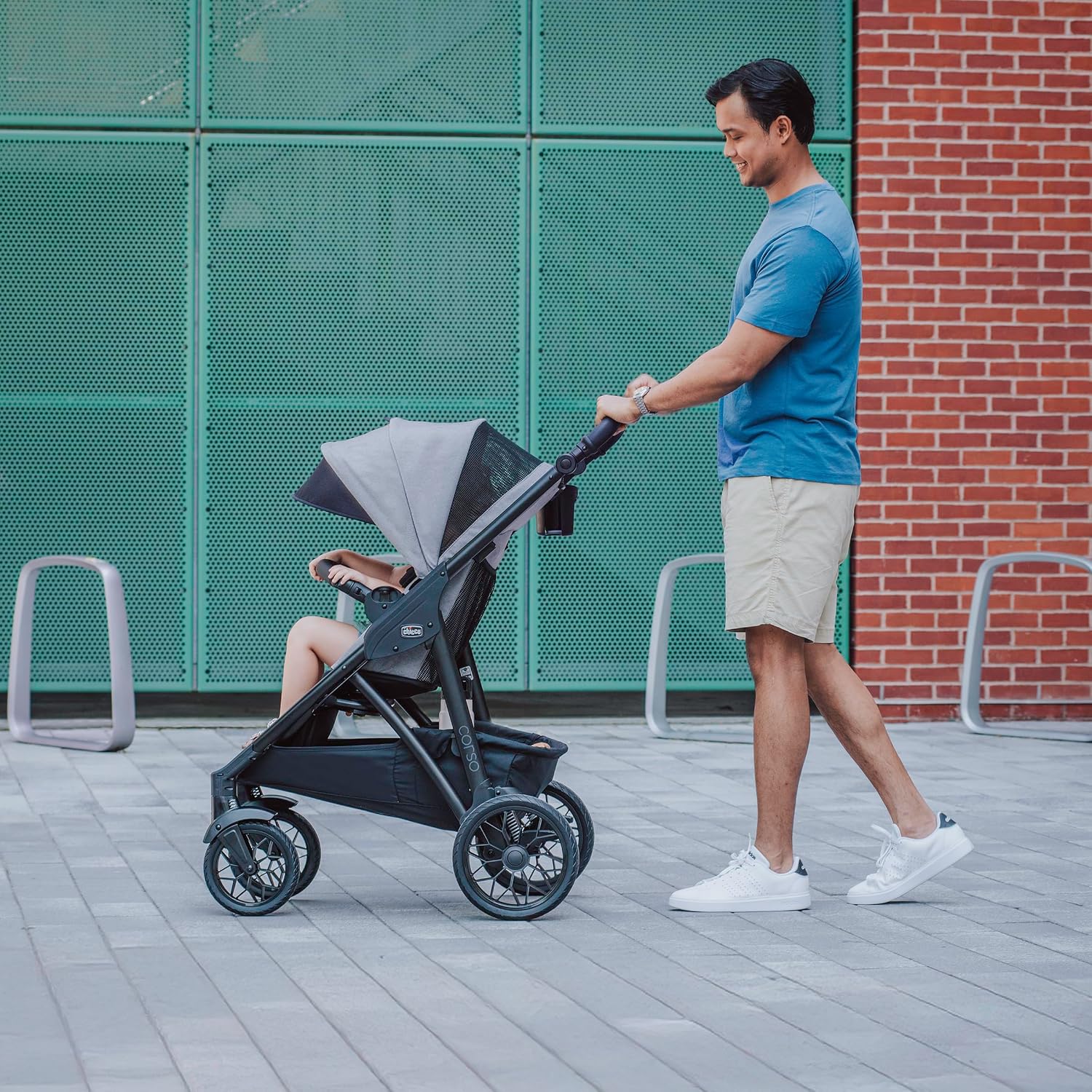 Chicco Corso LE ClearTex Modular Travel System, Corso LE Modular Stroller with KeyFit Max ClearTex Infant Car Seat and Base, Tidal/Blue