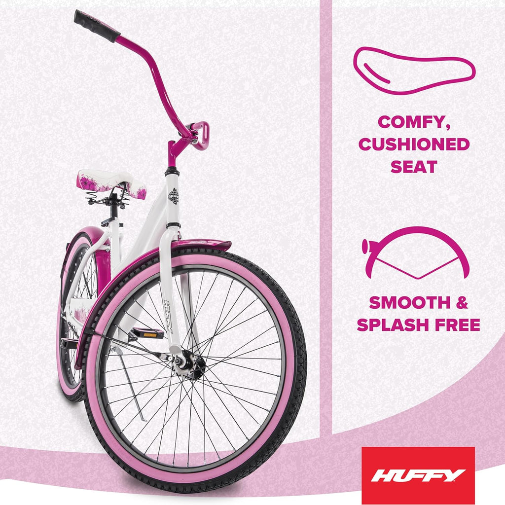 Huffy Cruiser Bike, Fairmont or Woodhaven Model, 20/24/26 Inch Sizes, Perfect for Casual Rides, Ergonomic Design, Rear Rack and Basket on Woodhaven Model, Simple Coaster Brakes, Multiple Color Options