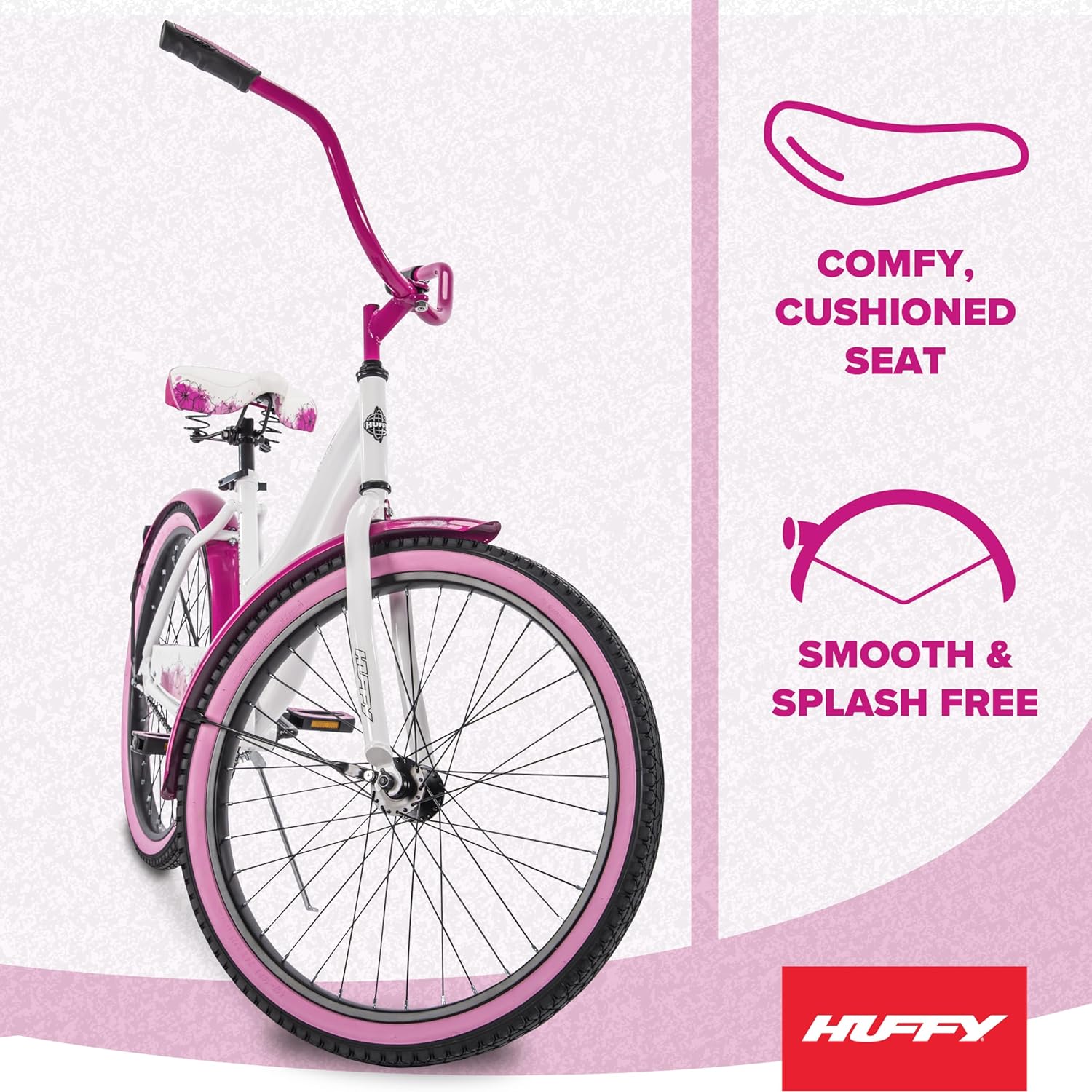 Huffy Cruiser Bike, Fairmont or Woodhaven Model, 20/24/26 Inch Sizes, Perfect for Casual Rides, Ergonomic Design, Rear Rack and Basket on Woodhaven Model, Simple Coaster Brakes, Multiple Color Options