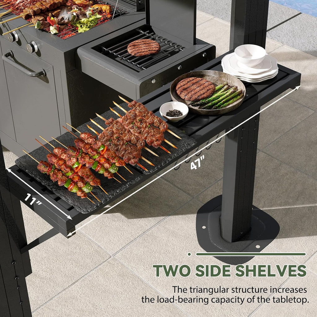 Aoxun Grill Hardtop Gazebo 5 x 8 FT, Outdoor Metal Hard Top Gazebo, Permanent BBQ Pavilion with Galvanized Steel Roof, Aluminum Pavilion with Shelves for Lawn, Garden, Patio, Backyard