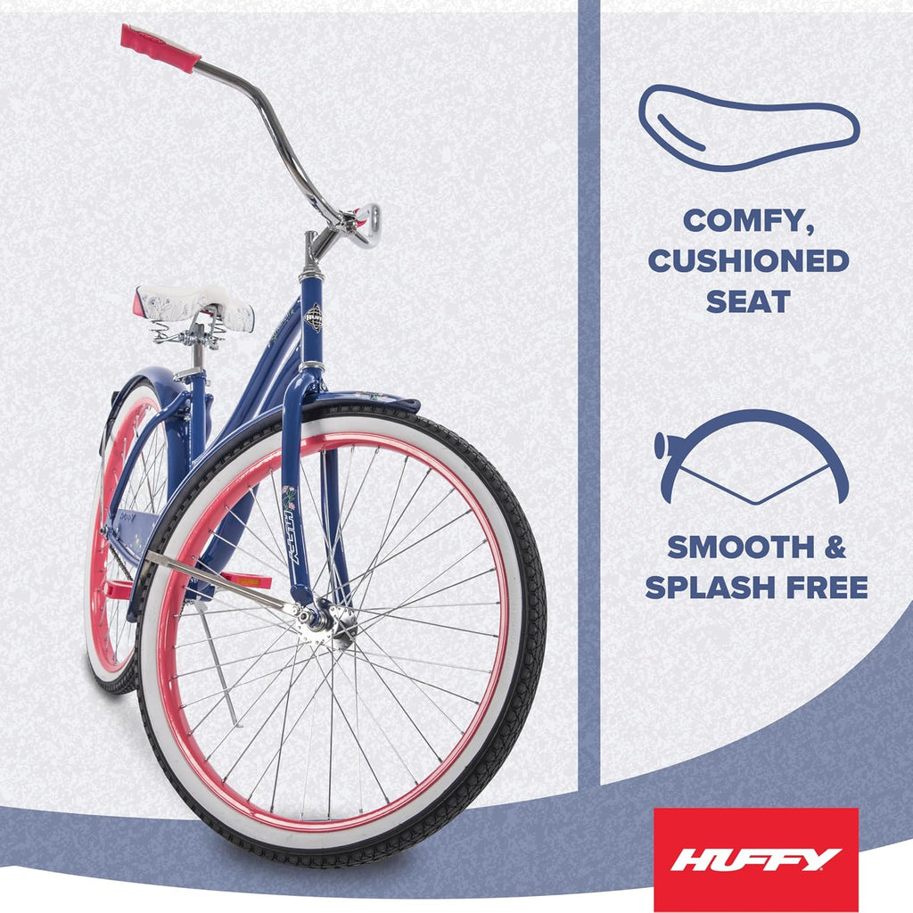Huffy Cruiser Bike, Fairmont or Woodhaven Model, 20/24/26 Inch Sizes, Perfect for Casual Rides, Ergonomic Design, Rear Rack and Basket on Woodhaven Model, Simple Coaster Brakes, Multiple Color Options