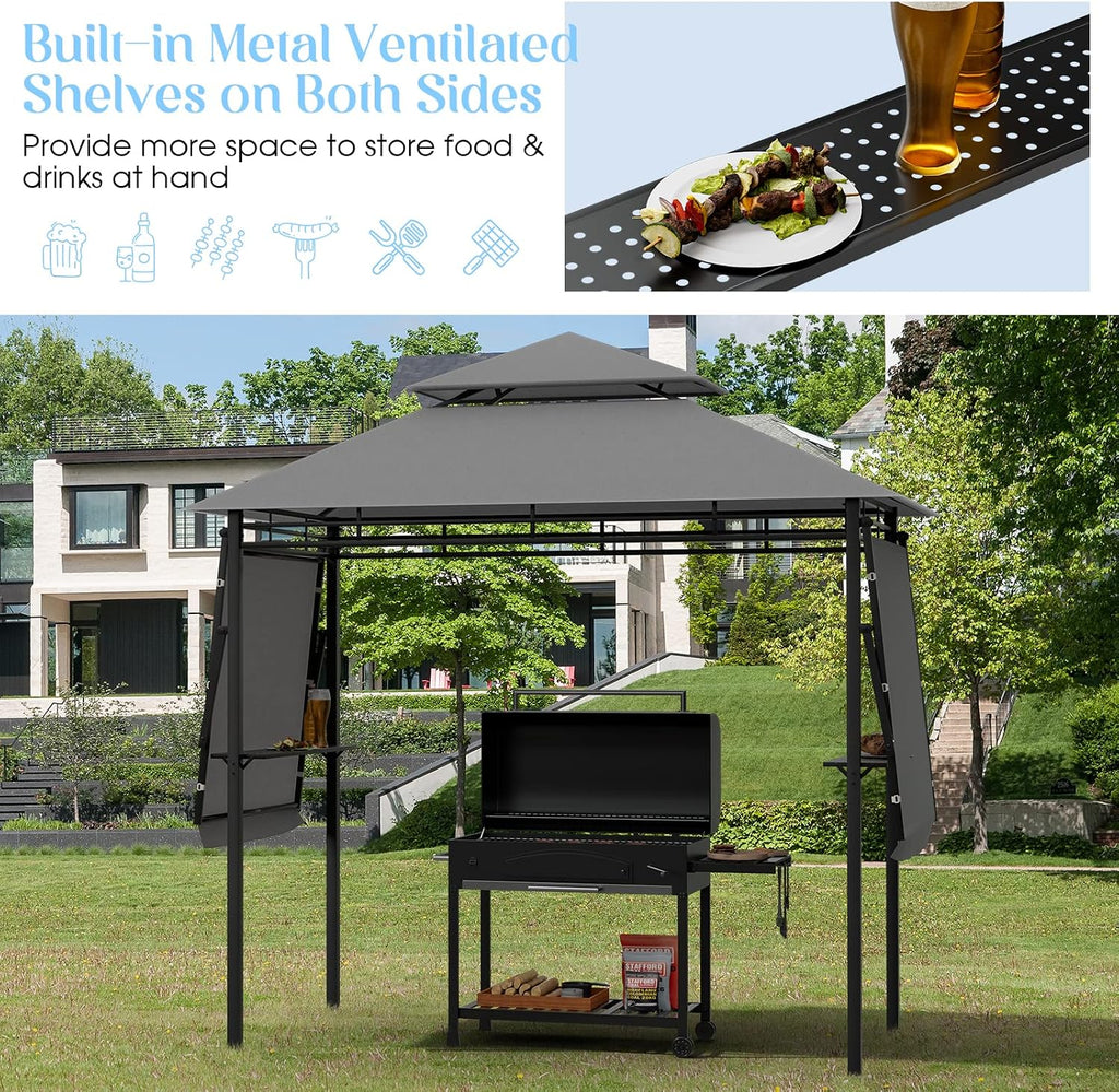 Tangkula 13.5x4 Ft Grill Shelter With Dual Side Awnings, Double Tiered BBQ With Shelves, Heavy-Duty Steel Frame, CPAI-84 Fire-Resistant Patio & Garden Gazebo