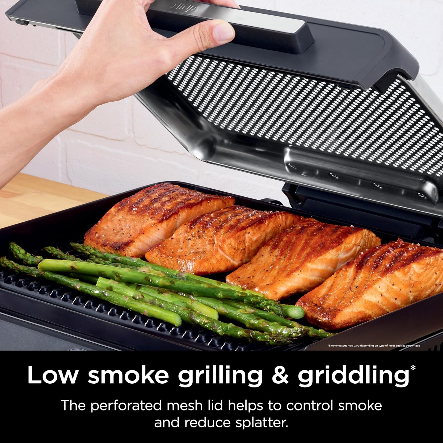 Ninja Griddle and Indoor Grill, 14'', Electric Grill, For Steak, Burgers, Salmon, Veggies, and More, Pancake Griddle, Nonstick, Dishwasher Safe, 500F, Even Cooking, Silver, GR101