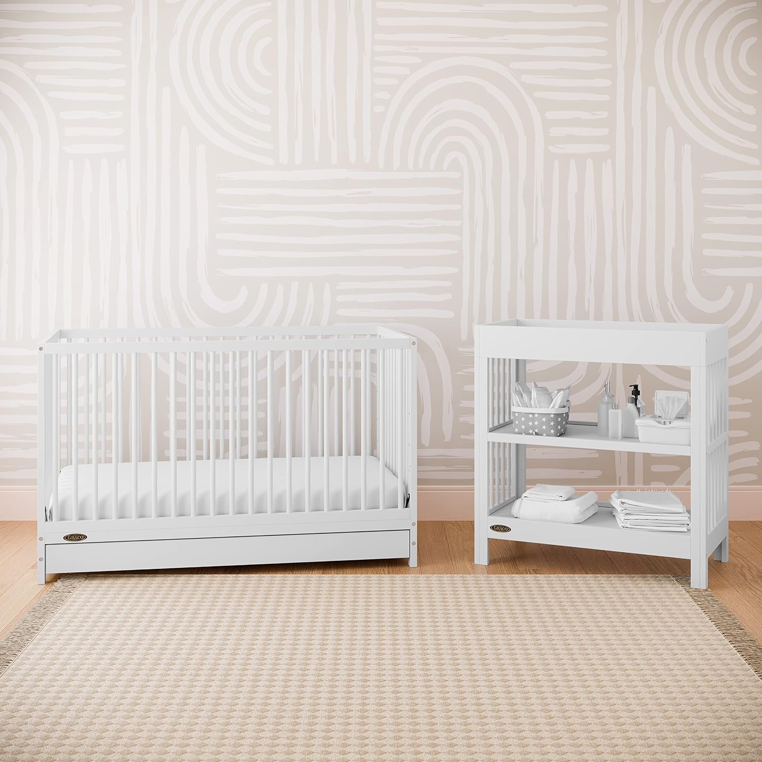 Graco Teddi 5-in-1 Convertible Crib with Drawer – GREENGUARD Gold Certified, Full-Size Nursery Storage Drawer, Baby Crib Converts to Toddler Bed, Daybed and Full-Size Bed (White)