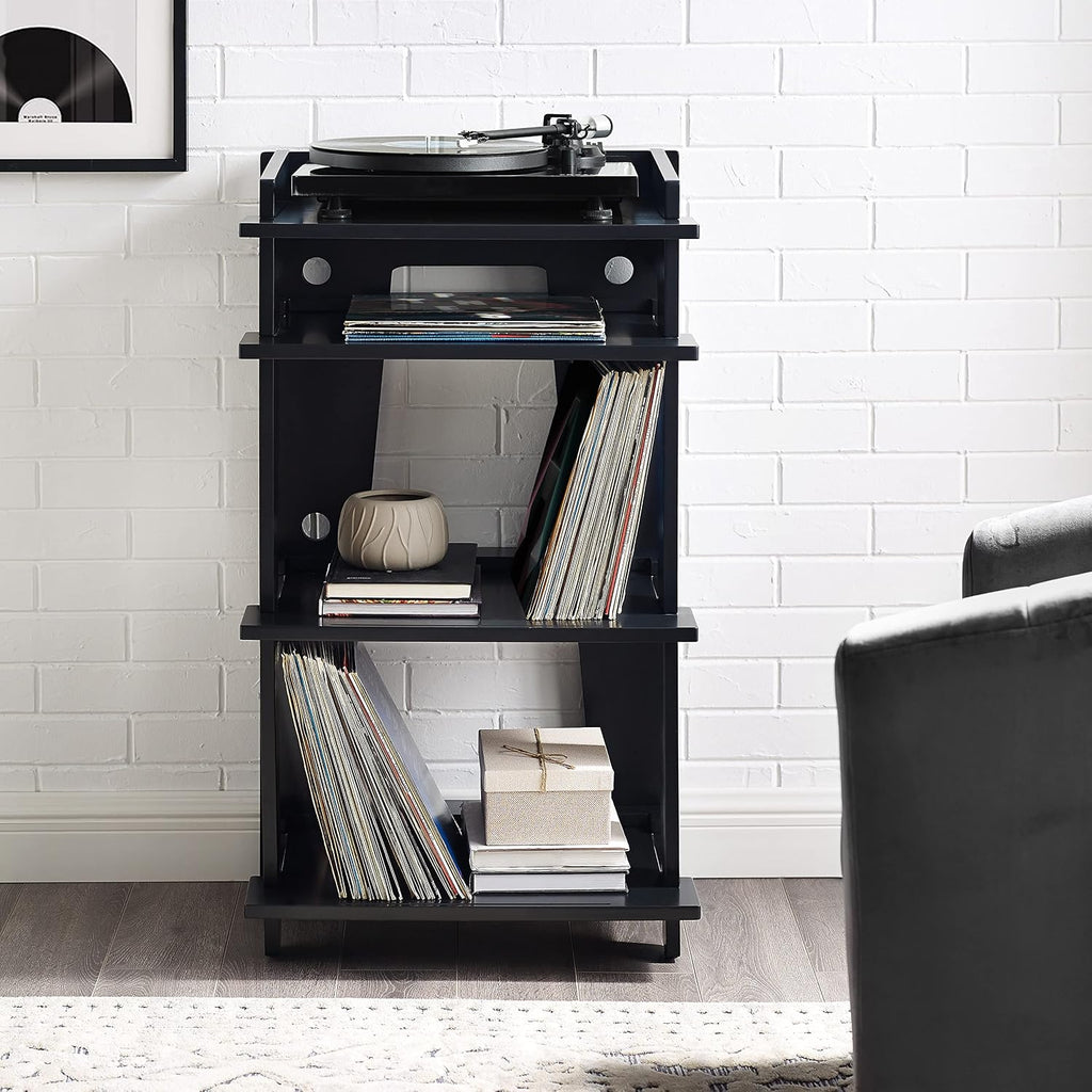 Crosley Furniture Soho Record Player Stand, Media Console with Vinyl Storage, Modern Home Organizer, Black