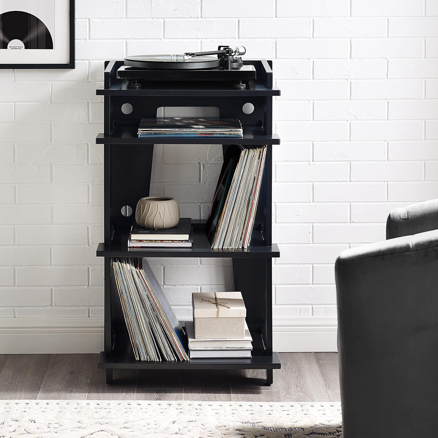 Crosley Furniture Soho Record Player Stand, Media Console with Vinyl Storage, Modern Home Organizer, Black