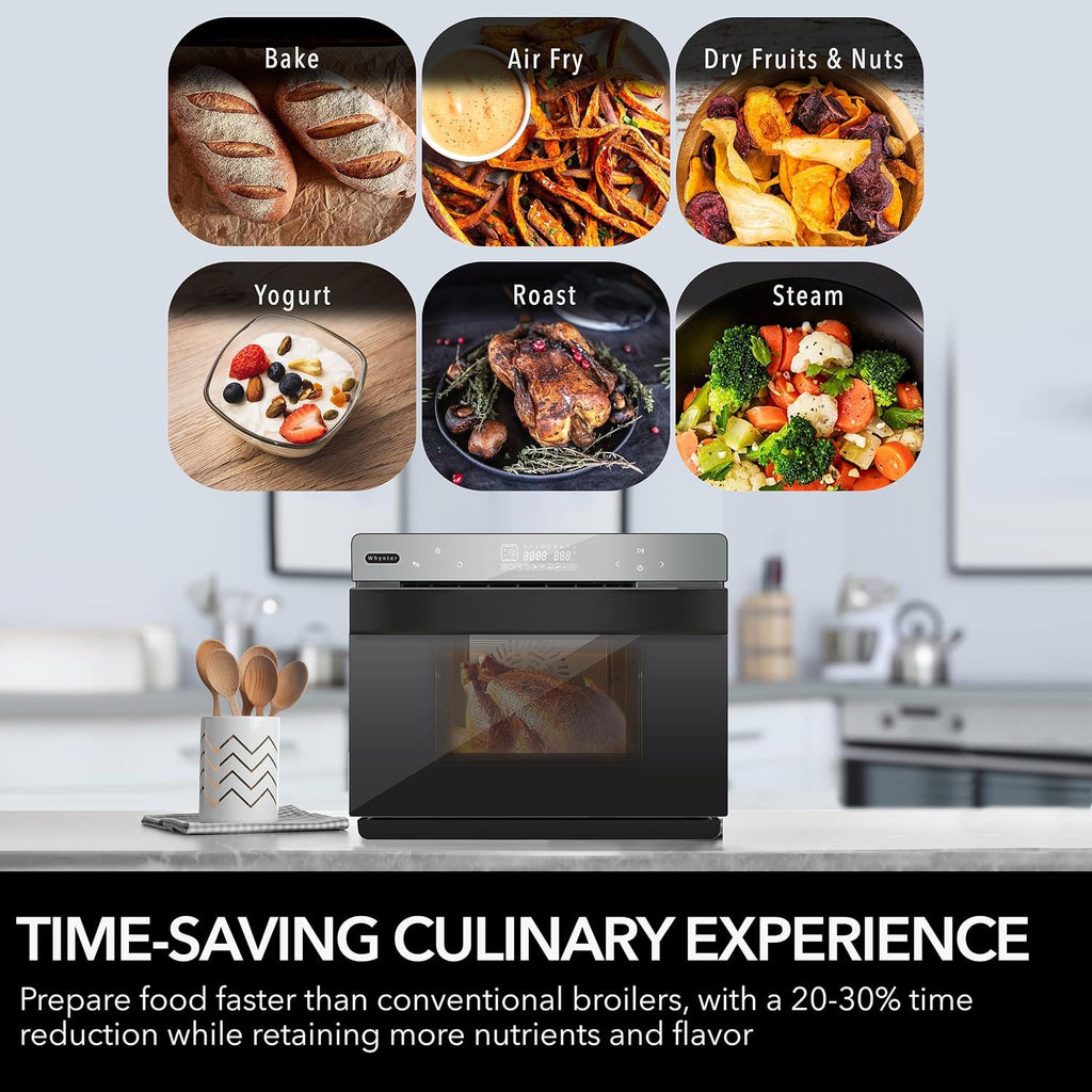 Whynter Multi-Function Convection Steam Oven, 40 Quart, Air Fryer, Dehydrator, Yogurt Maker, 1800W, Stainless Steel, LED Control, Tempered Glass Door