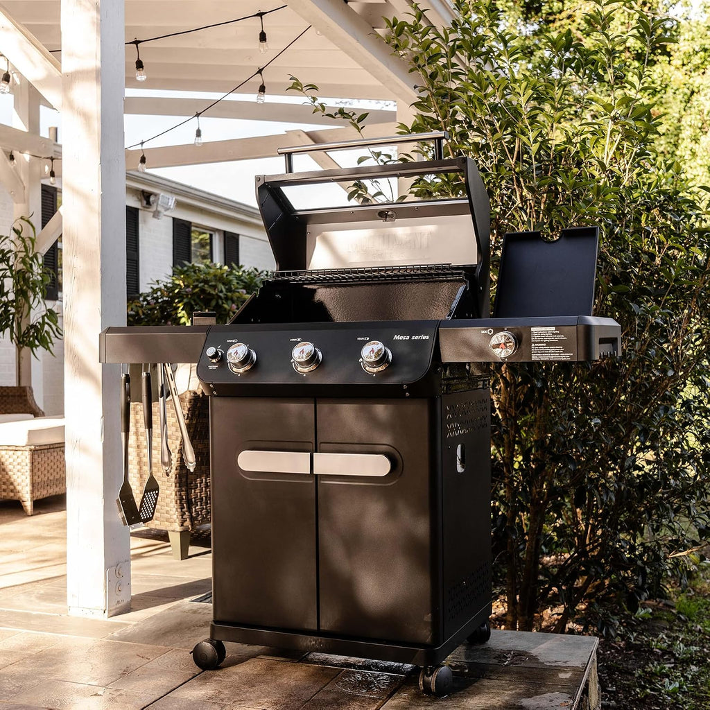 Monument Grills Mesa Series, 3+1 Outdoor Barbecue Stainless Steel Propane Gas Grill, 3 Burners & 1 Side Burner 48,000 BTU Patio Garden Grill with Knob Controls, Mesa325, Black
