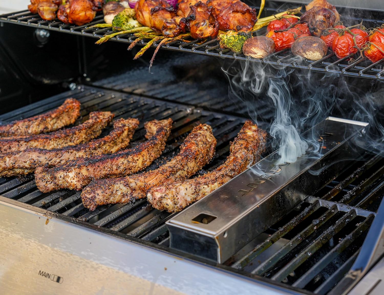 Monument Grills Denali Series, Denali 405 4-Burner Liquid Propane Gas Smart BBQ Grill Stainless Steel with Smoke Box(2 items)