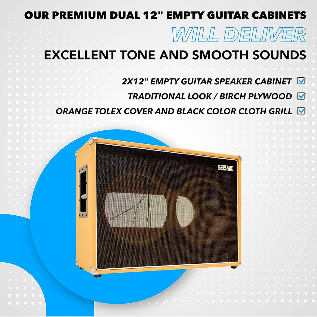 Seismic Audio - 2x12 GUITAR SPEAKER CAB EMPTY - 7 Ply Birch - 12' Speakerless Cabinet - 212 - Orange Tolex - Black Cloth Grill - Front or Rear Loading Options