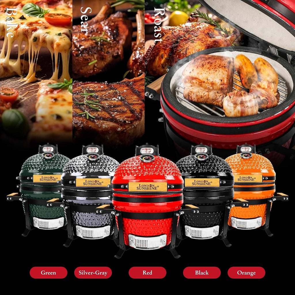 London Sunshine Ceramic BBQ Charcoal Kamado Grill 13 inch Portable Tabletop BBQ Grill Red