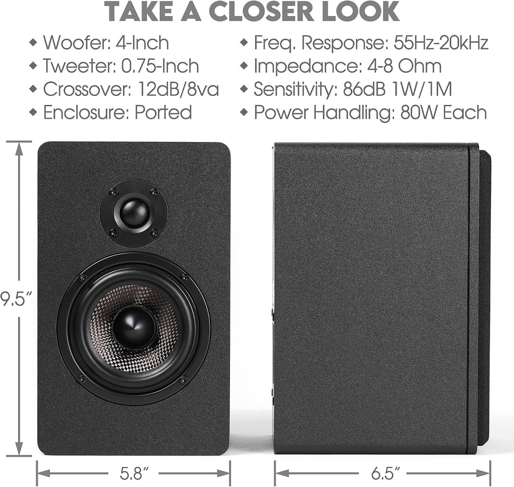 Micca MB42X G2 Passive Bookshelf Speakers for Home Theater Surround Sound, Stereo, and Passive Near Field Monitor, 2-Way (Black, Pair)
