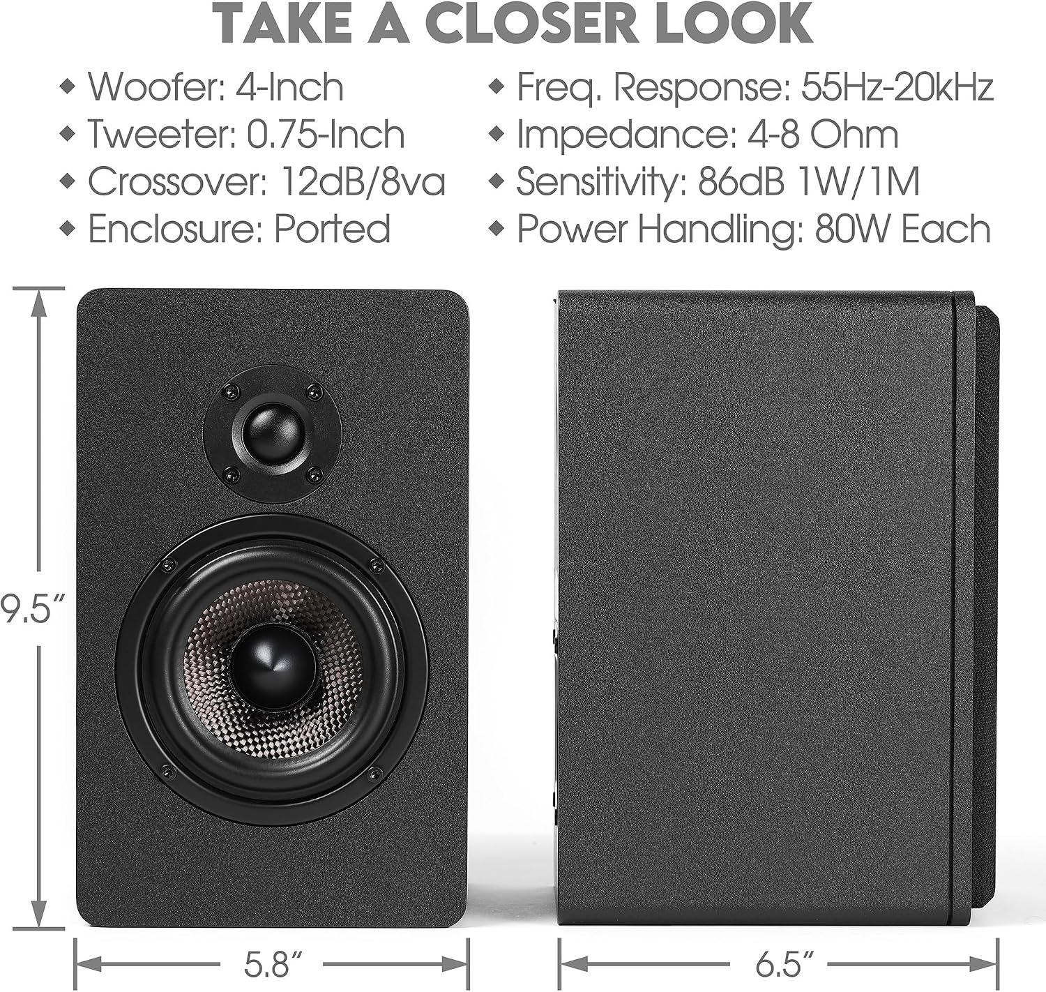 Micca MB42X G2 Passive Bookshelf Speakers for Home Theater Surround Sound, Stereo, and Passive Near Field Monitor, 2-Way (Black, Pair)