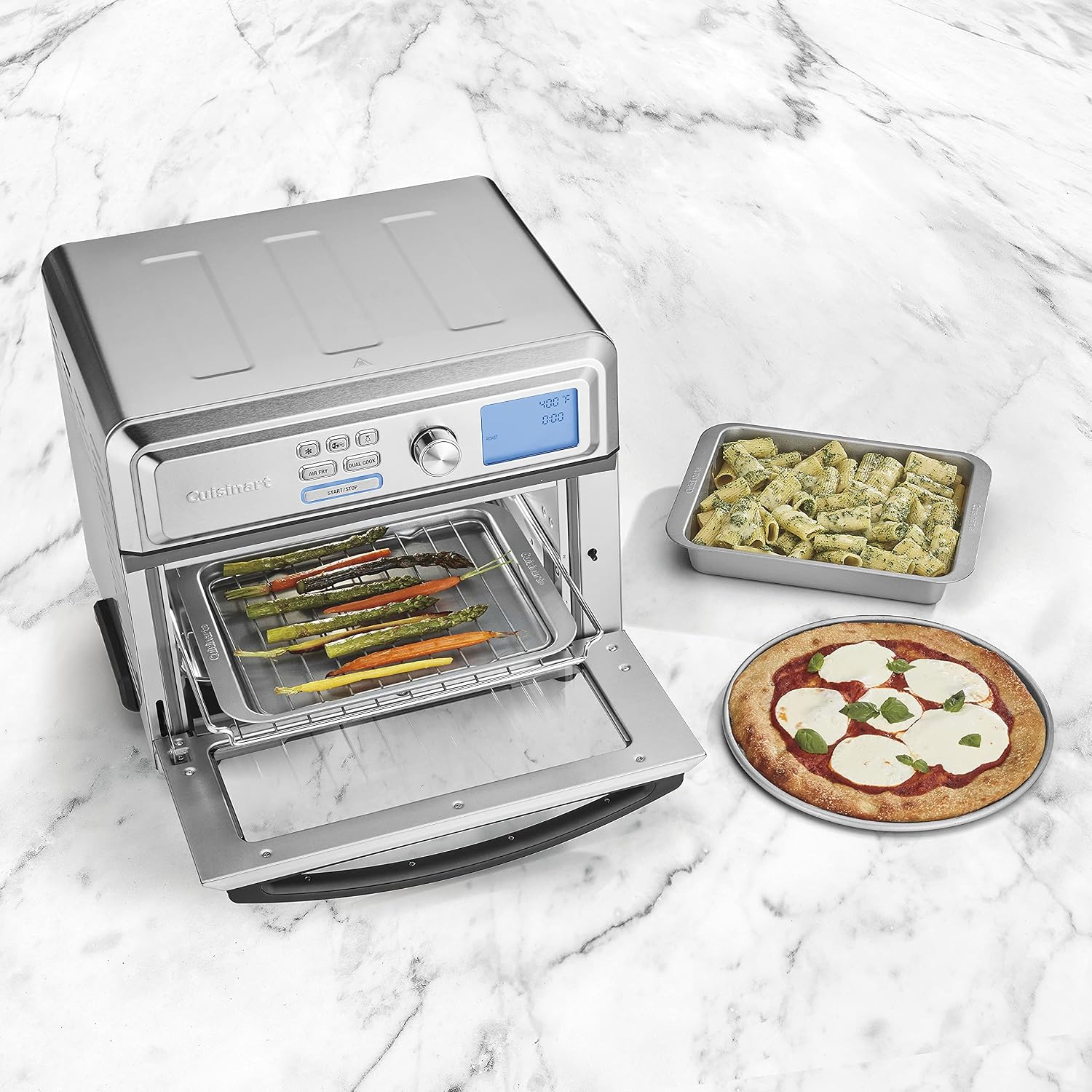 Cuisinart Air Fryer + Convection Toaster Oven, 8-1 Oven with Bake, Grill, Broil & Warm Options, Stainless Steel, TOA-70 & AMB-TOB4 Toaster Oven Baking Pan 4-Pc Set