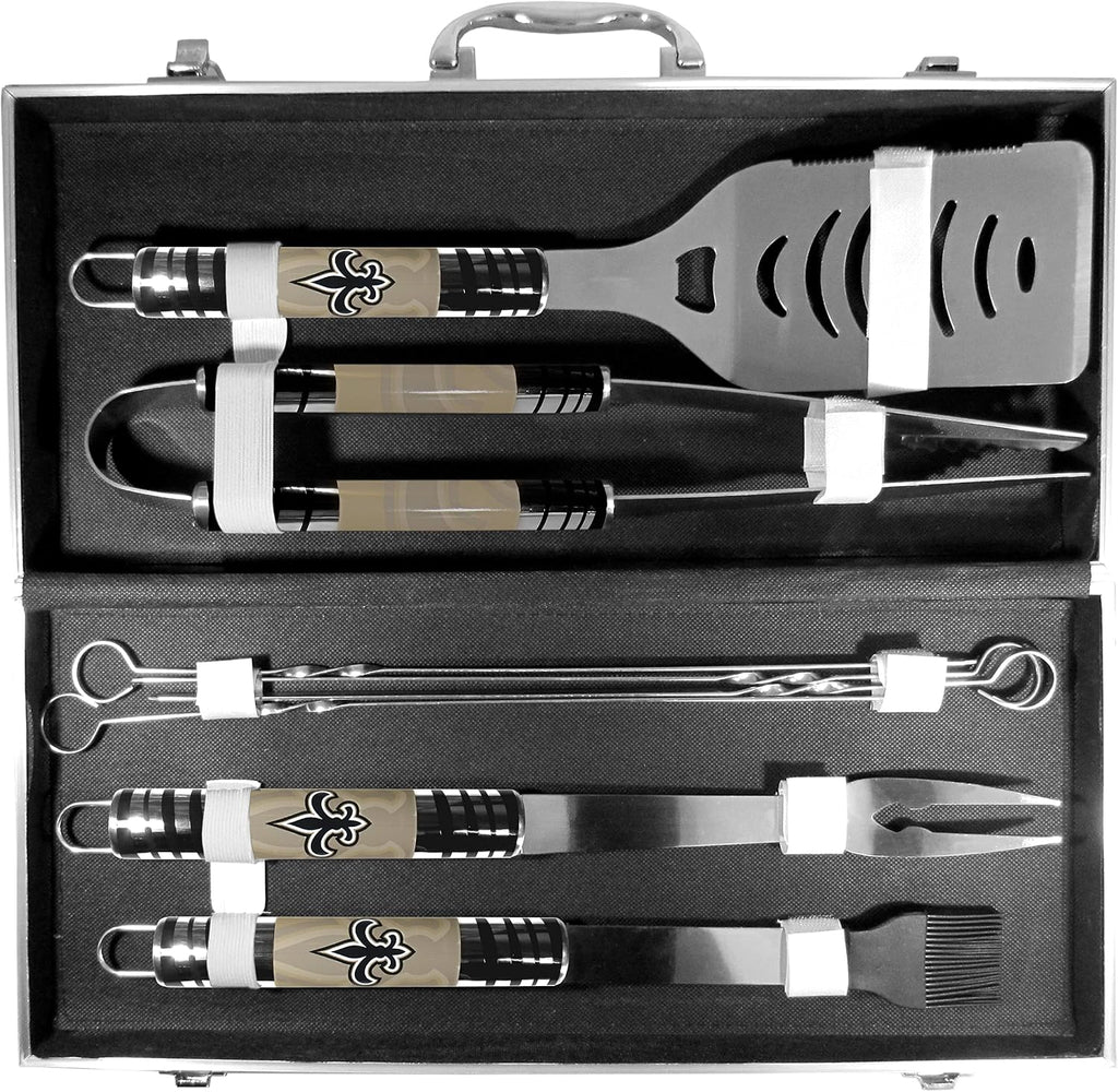 NFL Siskiyou Sports Fan Shop New Orleans Saints Steel Tailgater BBQ Set w/Case 8 piece Gray