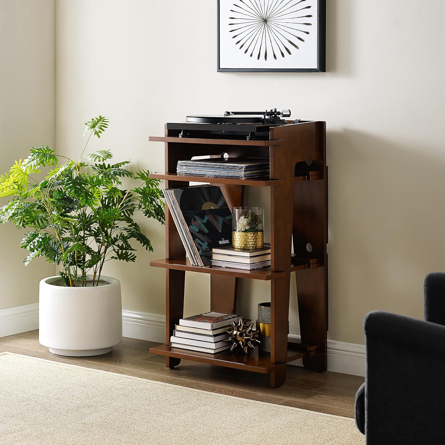 Crosley Furniture Soho Record Player Stand, Media Console with Vinyl Storage, Modern Home Organizer, Mahogany