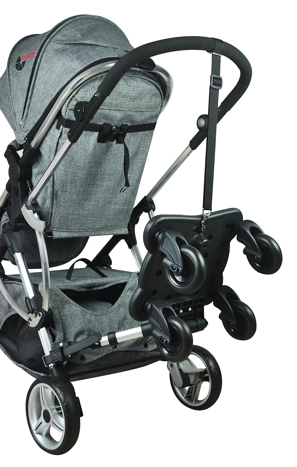 Englacha 2-in-1 Cozy 4-Wheel Rider, Black - Child Rider Stroller Attachment with Saddle Seat and Standing Platform - Universal Fit for Most Prams - Quick and Easy to Use - Designed for Safety