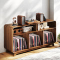 Record Player Stand with Vinyl Storage Cabinet with Charging Station & USB Ports, Turntable Stand Table Holds Up to 350 Albums, Curved Vinyl Record Cabinet for Living Room (Walnut, 55-inch)