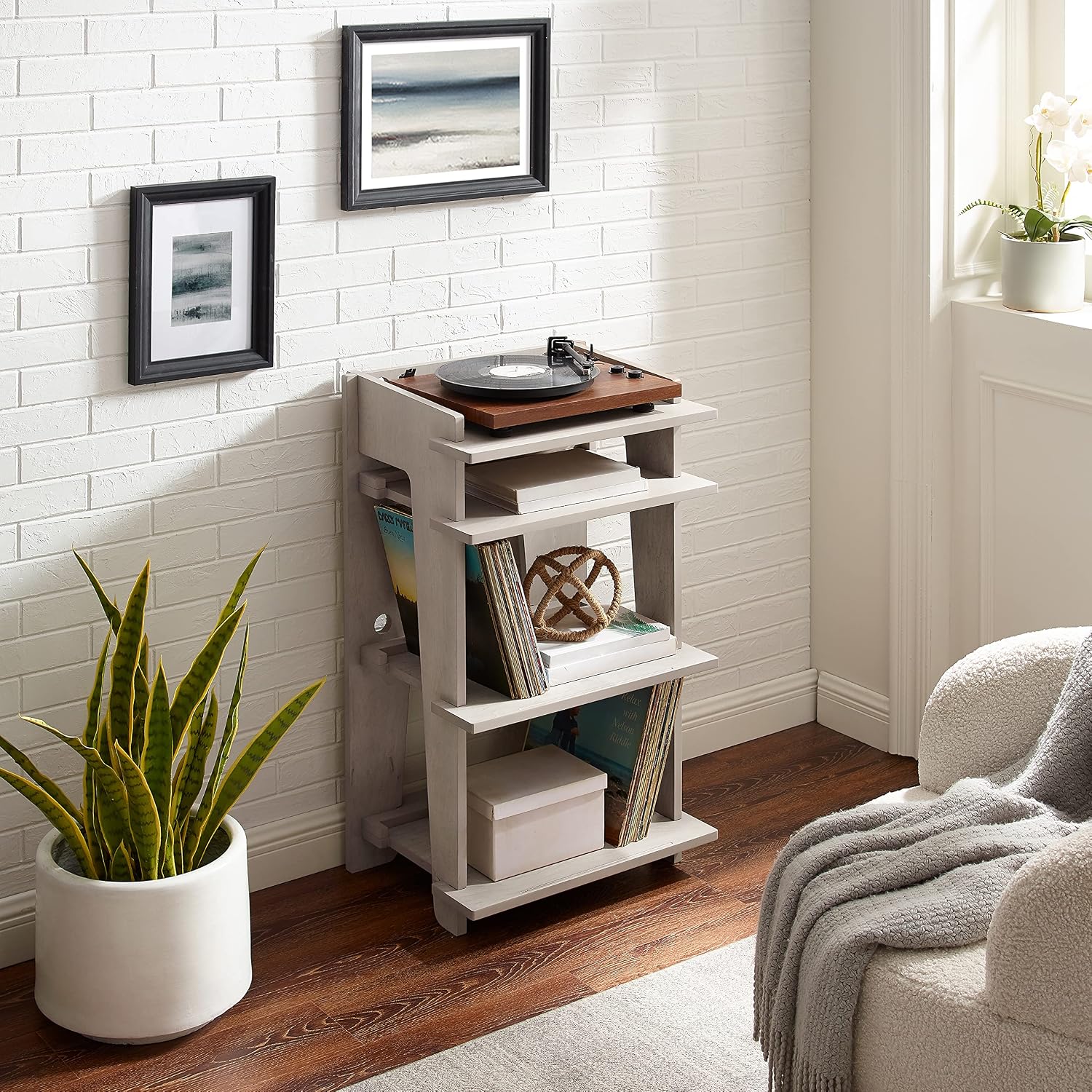 Crosley Furniture Soho Record Player Stand, Media Console with Vinyl Storage, Modern Home Organizer, Gray