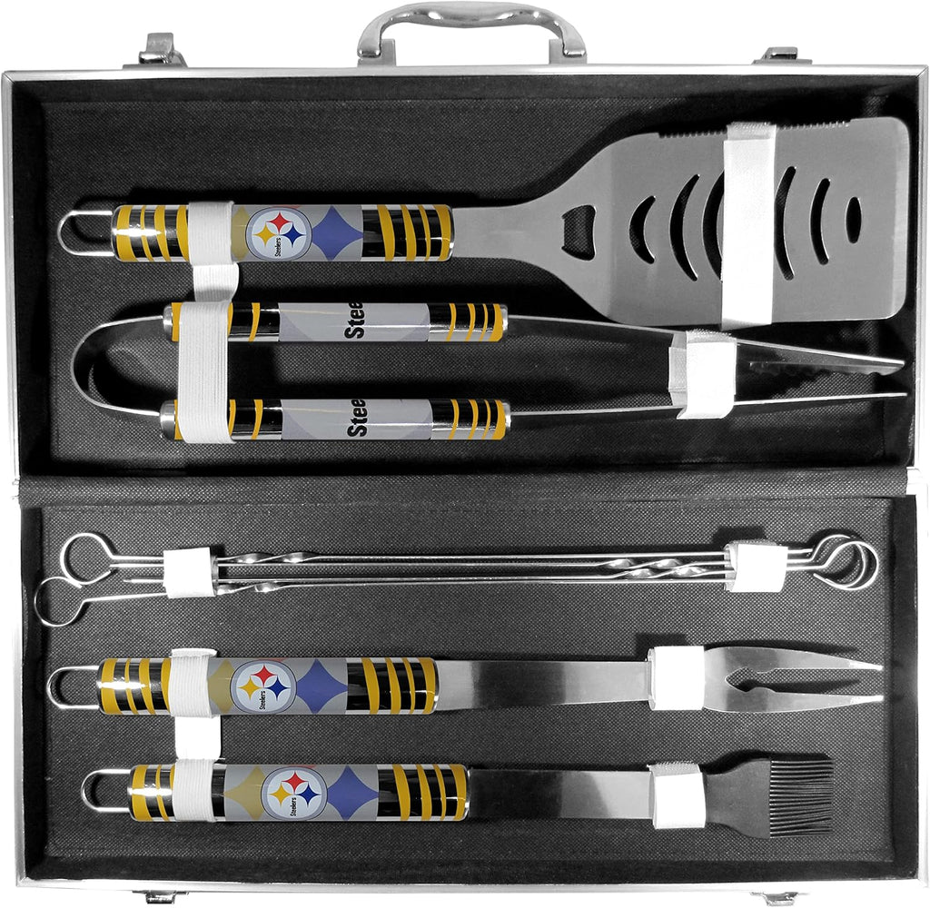NFL Siskiyou Sports Fan Shop Pittsburgh Steelers Steel Tailgater BBQ Set w/Case 8 piece Gray