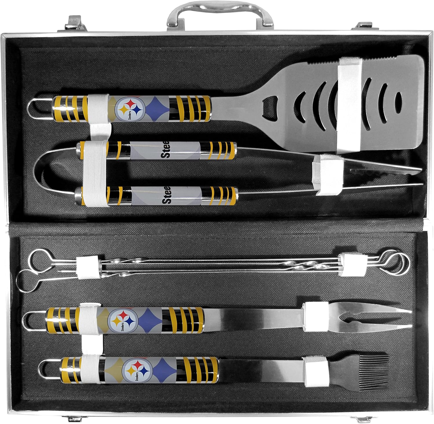 NFL Siskiyou Sports Fan Shop Pittsburgh Steelers Steel Tailgater BBQ Set w/Case 8 piece Gray