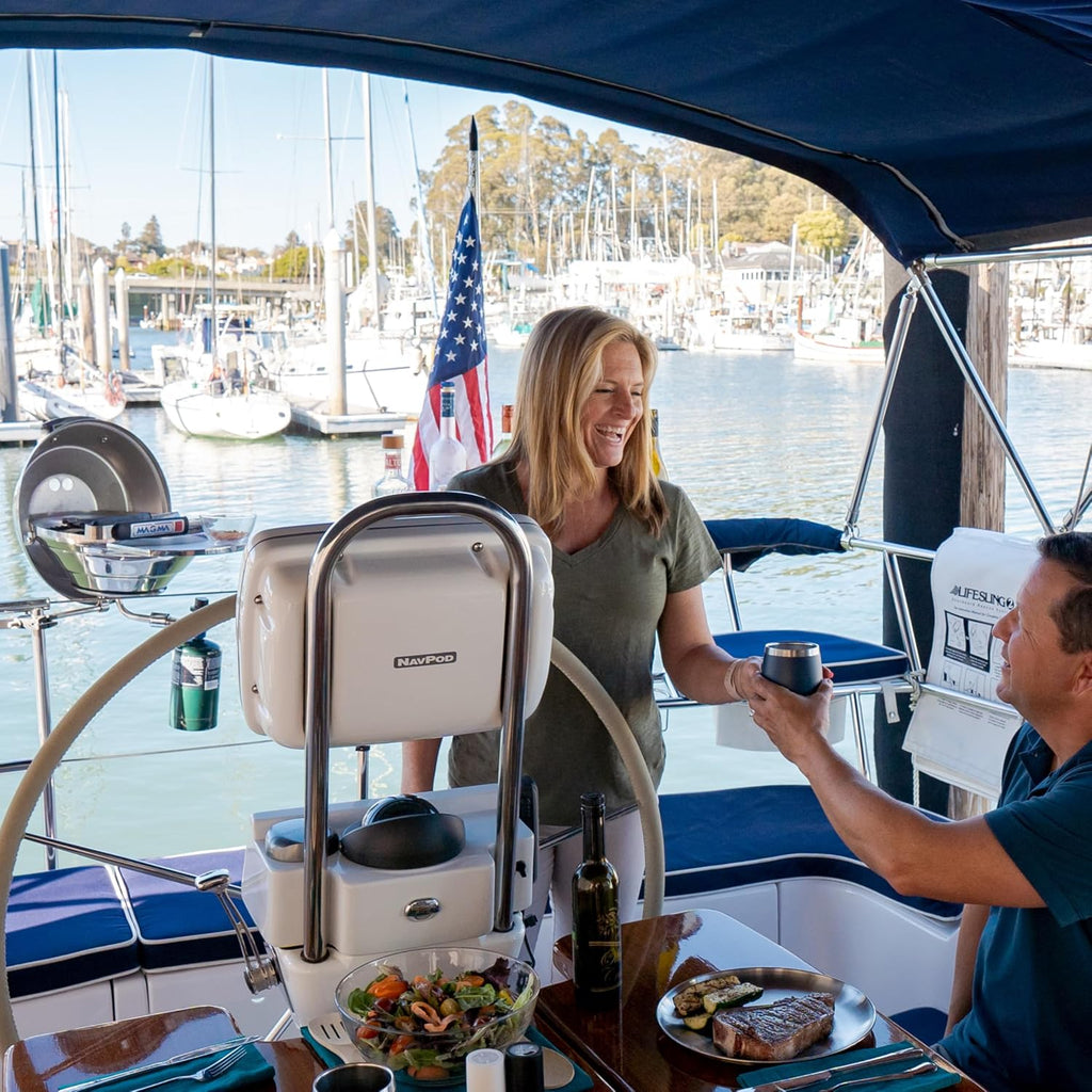 Magma A10-205 Marine Kettle Portable Gas Grill - Stainless Steel BBQ for Boats - Wind-Resistant Design, Safe Propane Connection, Stay Cool Handle - 15' Diameter