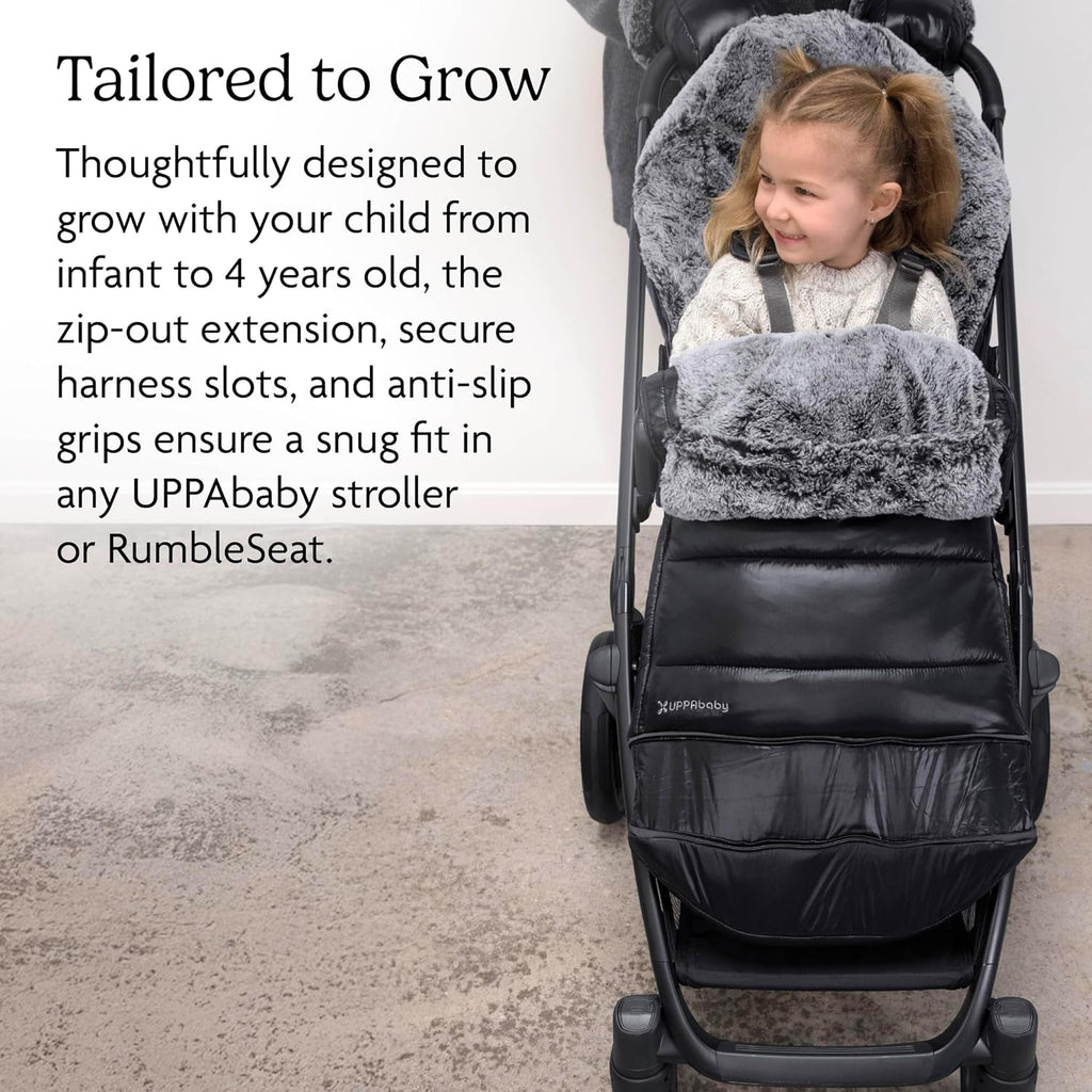 UPPAbaby CozyGanoosh Luxe 2-in-1 Footmuff - Fits Strollers + RumbleSeat – Ultra-Plush with Zip-Out Liner, All-Season Weatherproof Cover - Lyla (Onyx Nylon)