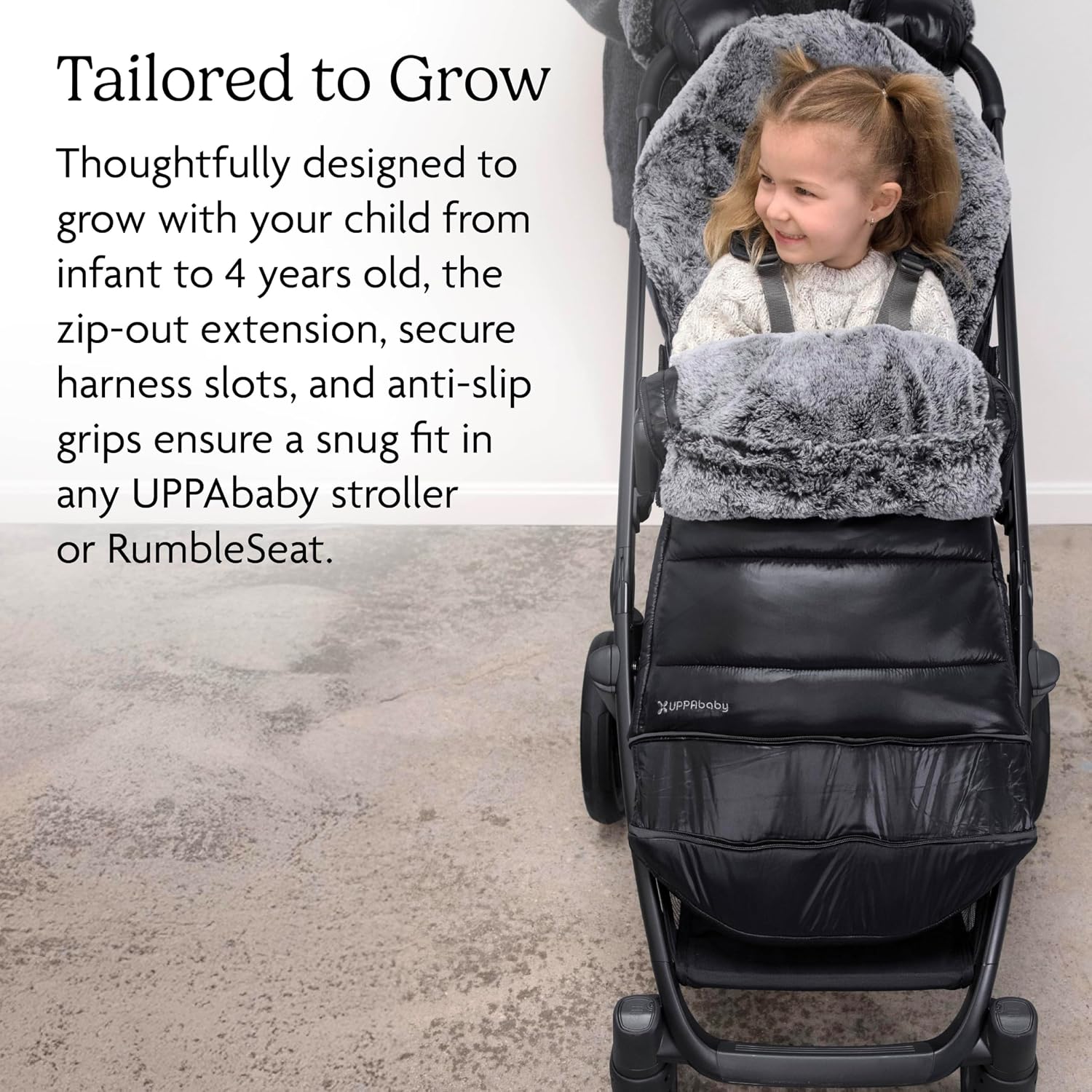 UPPAbaby CozyGanoosh Luxe 2-in-1 Footmuff - Fits Strollers + RumbleSeat – Ultra-Plush with Zip-Out Liner, All-Season Weatherproof Cover - Lyla (Onyx Nylon)