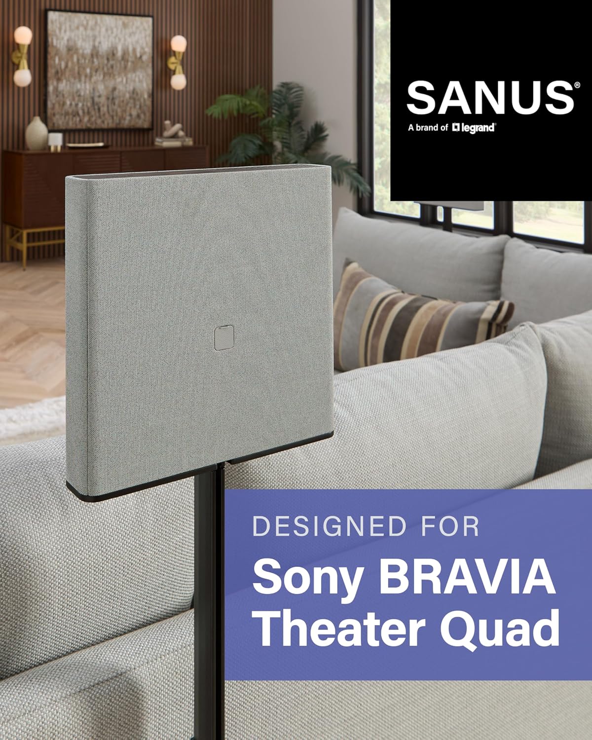 SANUS Height-Adjustable Speaker Stands Compatible with BRAVIA Theater Quad Speakers - 17 inch Height Adjustment - Easy Install with Install Hardware (Pair/Black)