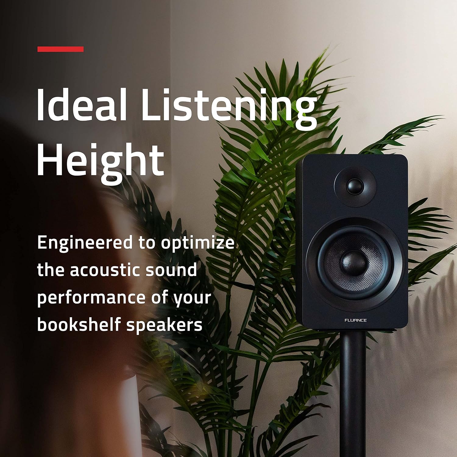 Fluance Floor Speaker Stands for Surround Sound and Bookshelf Speakers with Solid Construction, Adjustable Floor Spikes, Rubber Isolation Feet, Cable Management, Square Base - Matte Black/Pair (SS05S)