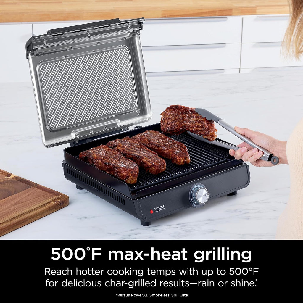 Ninja Griddle and Indoor Grill, 14'', Electric Grill, For Steak, Burgers, Salmon, Veggies, and More, Pancake Griddle, Nonstick, Dishwasher Safe, 500F, Even Cooking, Silver, GR101