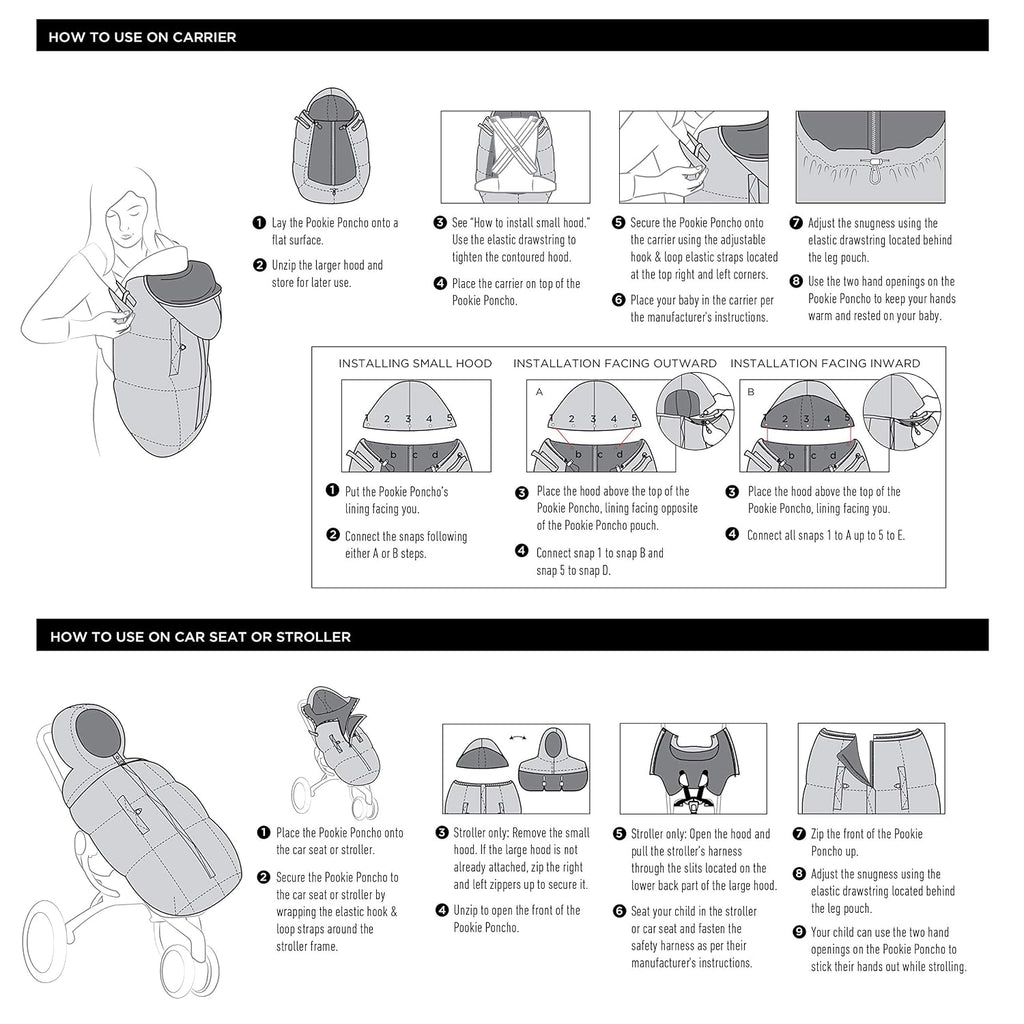 7AM Pookie Poncho Cover for Baby Carrier - Water Repellent & Ultra Soft Micro-Fleece Lining Bunting Bag with Adjustable 2 Hoods, Multifunctional Stroller & Winter Car Seat Cover | (0-4T)