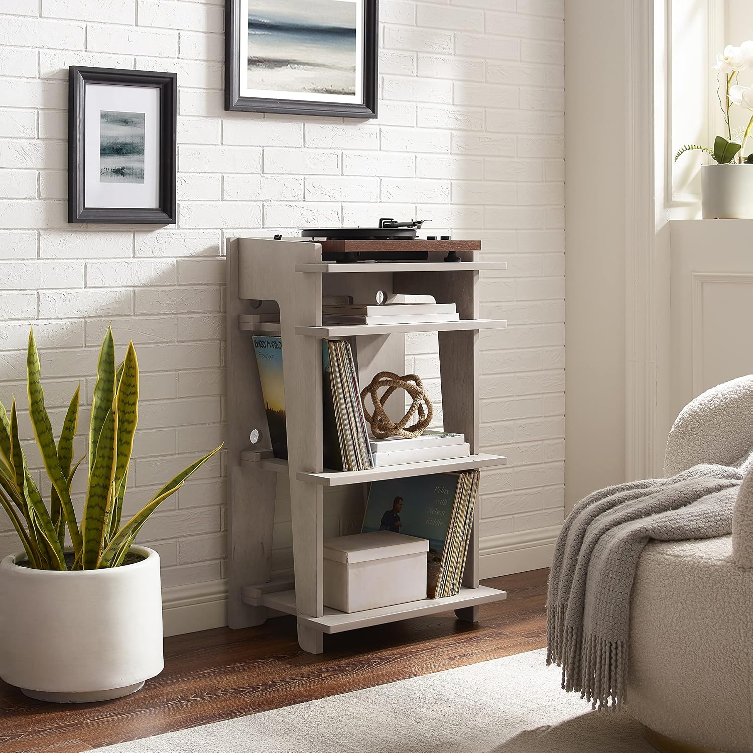 Crosley Furniture Soho Record Player Stand, Media Console with Vinyl Storage, Modern Home Organizer, Gray
