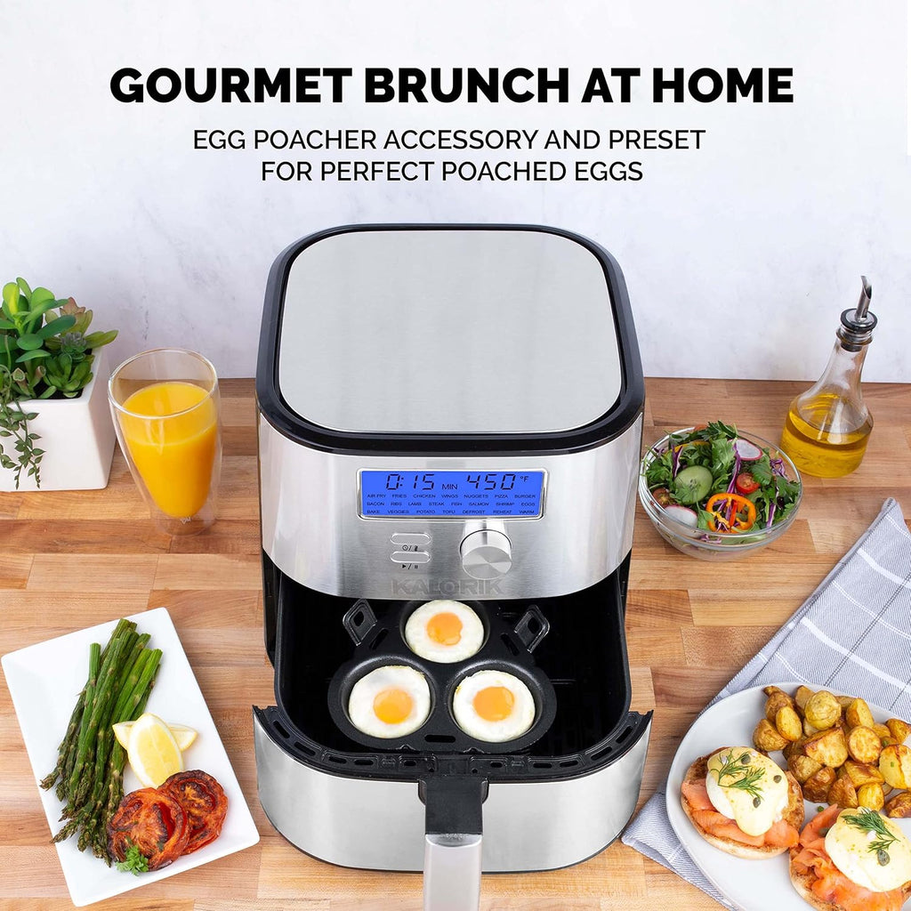Kalorik MAXX® Plus Digital 7-Quart, 7-in-1 Oilless Air Fryer, LCD Display, 22 Smart Presets, 5 Accessories, and Recipe Book, 1750W, Stainless Steel, FT 50928 OW